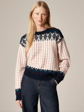 J. Crew Fair Isle Crewneck Sweater Vintage Wool Lambswool Blue Ivory Red Small